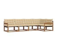 vidaXL Set di divani da esterno con cuscino 5 pcs Naturale e Beige, Divano moderno in acacia, arredo giardino durevole, suite lounge comoda, sistemazione da terrazzo stilosa