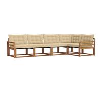 vidaXL Set di divani da esterno con cuscino 5 pcs Naturale e Beige, Divano moderno in acacia, arredo giardino durevole, suite lounge comoda, sistemazione da terrazzo stilosa