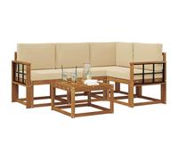 vidaXL Set di divani da esterno con cuscino 5 pcs Naturale e Beige, Divano Sezionale da Giardino, Mobili da Esterno Moderni, Lounge Durevole per Patio, Posto a Sedere per Terrazza, Set di Vita Confor