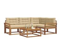vidaXL Set di divani da esterno con cuscino 5 pcs Naturale e Beige, Divano in legno di acacia, arredo moderno per esterni, set sezionale elegante, lounge resistente alle intemperie