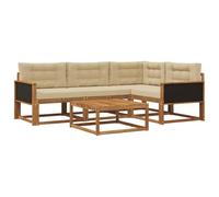 vidaXL Set di divani da esterno con cuscino 5 pcs Naturale e Beige, Set di divani da esterno eleganti, mobili moderni in legno massello di acacia, posti a sedere comodi per il giardino
