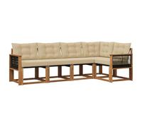 vidaXL Set di divani da esterno con cuscino 5 pcs Naturale e Beige, Set di divani moderni per esterni, arredo resistente agli agenti atmosferici, comodo lettino da giardino, stile relax all'aperto