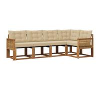 vidaXL Set di divani da esterno con cuscino 5 pcs Naturale e Beige, Set di divani moderni per esterni, arredo resistente agli agenti atmosferici, comodo lettino da giardino, stile relax all'aperto