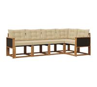 vidaXL Set di divani da esterno con cuscino 5 pcs Naturale e Beige, Set di divani moderni per esterni, arredo resistente agli agenti atmosferici, comodo lettino da giardino, stile relax all'aperto