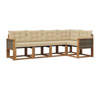 vidaXL Set di divani da esterno con cuscino 5 pcs Naturale e Beige, Set di divani moderni per esterni, arredo resistente agli agenti atmosferici, comodo lettino da giardino, stile relax all'aperto
