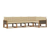 vidaXL Set di divani da esterno con cuscino 5 pcs Naturale e Beige, Divano moderno in acacia, arredo giardino durevole, suite lounge comoda, sistemazione da terrazzo stilosa