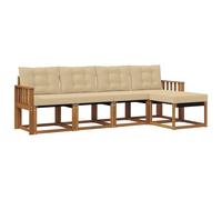 vidaXL Set di divani da esterno con cuscino 5 pcs Naturale e Beige, Set di Mobili da Giardino, Divano Moderno Esterno, Lounge Sezionale, Locale Patio Comodo