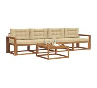 vidaXL Set di divani da esterno con cuscino 5 pcs Naturale e Beige, Set Divano da Esterno, Mobili Moderni per Patio, Lounge Sezionale, Sedute Modulari Resistenti per Comfort in Giardino