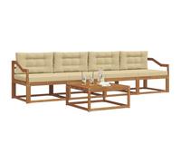 vidaXL Set di divani da esterno con cuscino 5 pcs Naturale e Beige, Set Divano da Esterno, Mobili Moderni per Patio, Lounge Sezionale, Sedute Modulari Resistenti per Comfort in Giardino