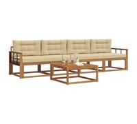 vidaXL Set di divani da esterno con cuscino 5 pcs Naturale e Beige, Set Divano da Esterno, Mobili Moderni per Patio, Lounge Sezionale, Sedute Modulari Resistenti per Comfort in Giardino