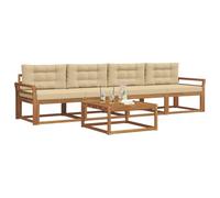 vidaXL Set di divani da esterno con cuscino 5 pcs Naturale e Beige, Set Divano da Esterno, Mobili Moderni per Patio, Lounge Sezionale, Sedute Modulari Resistenti per Comfort in Giardino