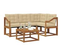 vidaXL Set di divani da esterno con cuscino 5 pcs Naturale e Beige, Set divano outdoor moderno, mobili in acacia, comfort in giardino, resistente alle intemperie, lounge a bordo piscina