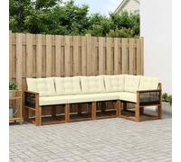 vidaXL Set di divani da esterno con cuscino 5 pcs Naturale e Crema, Set di divani moderni per esterni, arredo resistente agli agenti atmosferici, comodo lettino da giardino, stile relax all'aperto