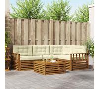 vidaXL Set di divani da esterno con cuscino 5 pcs Naturale e Crema, Divano da esterno, lounge da giardino, set sezionale, arredamento per patio resistente, comodo e moderno