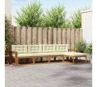 vidaXL Set di divani da esterno con cuscino 5 pcs Naturale e Crema, Set di Mobili da Esterno, Divano da Patio Moderno, Lounge da Giardino Resistente alle Intemperie, Sezione a Doghe, Seduta Modulare
