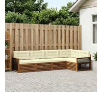 vidaXL Set di divani da esterno con cuscino 5 pcs Naturale e Crema, Divano da giardino, moderno e comodo, resistente agli agenti atmosferici, set sezionale per il tuo terrazzo