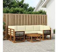 vidaXL Set di divani da esterno con cuscino 5 pcs Naturale e Crema, Divano da giardino, moderno per esterni, set relax, seduta a bordo piscina, arredo in legno