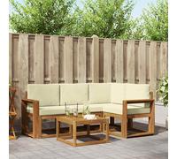 vidaXL Set di divani da esterno con cuscino 5 pcs Naturale e Crema, Divano Sezionale da Giardino, Mobili da Esterno Moderni, Lounge Durevole per Patio, Posto a Sedere per Terrazza, Set di Vita Confor
