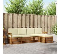 vidaXL Set divani 5 pcs Naturale e Crema Legno di Acacia Massello, Divano moderno da giardino, set modulare per esterni, mobili in acacia, lounge minimalista, comodo vicino alla piscina