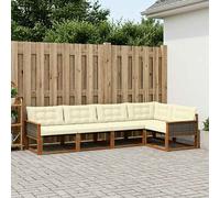 vidaXL Set di divani da esterno con cuscino 5 pcs Naturale e Crema, Divano moderno in acacia, arredo giardino durevole, suite lounge comoda, sistemazione da terrazzo stilosa