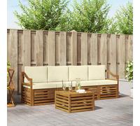 vidaXL Set divani 5 pcs Naturale e Crema Legno di Acacia Massello, Divano da giardino, moderno, all'aperto, set resistente per patio, lounge, comfort in terrazza