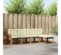 vidaXL Set di divani da esterno con cuscino 5 pcs Naturale e Crema, Set di Mobili da Giardino, Divano Moderno Esterno, Lounge Sezionale, Locale Patio Comodo