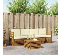 vidaXL Set divani 5 pcs Naturale e Crema Legno di Acacia Massello, Divano da giardino, moderno, all'aperto, set resistente per patio, lounge, comfort in terrazza