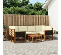 vidaXL Set di divani da esterno con cuscino 5 pcs Naturale e Crema, Divano da giardino, moderno per esterni, set relax, seduta a bordo piscina, arredo in legno