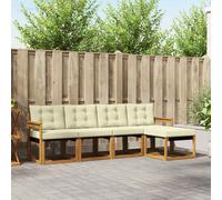vidaXL Set di divani da esterno con cuscino 5 pcs Naturale e Crema, Set di Mobili da Giardino, Divano Moderno Esterno, Lounge Sezionale, Locale Patio Comodo