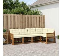 vidaXL Set di divani da esterno con cuscino 5 pcs Naturale e Crema, Divano da giardino di lusso, mobili moderni, set antivento, lettino resistente, divano in legno acacia, posto contemporaneo