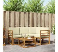 vidaXL Set di divani da esterno con cuscino 5 pcs Naturale e Crema, Divano Sezionale da Giardino, Mobili da Esterno Moderni, Lounge Durevole per Patio, Posto a Sedere per Terrazza, Set di Vita Confor