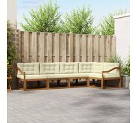 vidaXL Set di divani da esterno con cuscino 5 pcs Naturale e Crema, Divano da Esterno, Set di Mobili da Patio Moderno, Seduta Confortevole per Giardino, Divano Resistente agli Agenti Atmosferici per