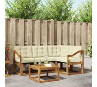 vidaXL Set di divani da esterno con cuscino 5 pcs Naturale e Crema, Set divano outdoor moderno, mobili in acacia, comfort in giardino, resistente alle intemperie, lounge a bordo piscina