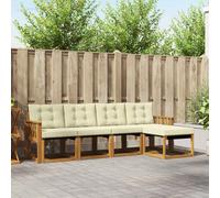 vidaXL Set di divani da esterno con cuscino 5 pcs Naturale e Crema, Set di Mobili da Giardino, Divano Moderno Esterno, Lounge Sezionale, Locale Patio Comodo