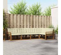 vidaXL Set di divani da esterno con cuscino 5 pcs Naturale e Crema, Divano moderno in acacia, arredo giardino durevole, suite lounge comoda, sistemazione da terrazzo stilosa