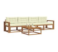 vidaXL Set di divani da esterno con cuscino 5 pcs Naturale e Crema, Divano da esterno elegante, set modulare per giardino, resistente e comodo per il patio