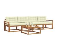 vidaXL Set di divani da esterno con cuscino 5 pcs Naturale e Crema, Divano da esterno elegante, set modulare per giardino, resistente e comodo per il patio