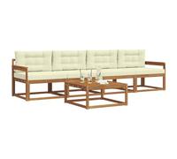 vidaXL Set di divani da esterno con cuscino 5 pcs Naturale e Crema, Divano da esterno elegante, set modulare per giardino, resistente e comodo per il patio