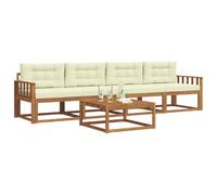 vidaXL Set di divani da esterno con cuscino 5 pcs Naturale e Crema, Divano da esterno elegante, set modulare per giardino, resistente e comodo per il patio