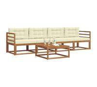 vidaXL Set di divani da esterno con cuscino 5 pcs Naturale e Crema, Divano da esterno elegante, set modulare per giardino, resistente e comodo per il patio