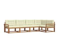 vidaXL Set di divani da esterno con cuscino 5 pcs Naturale e Crema, Divano da Esterno, Set di Mobili da Patio Moderno, Seduta Confortevole per Giardino, Divano Resistente agli Agenti Atmosferici per