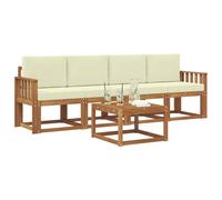 vidaXL Set di divani da esterno con cuscino 5 pcs Naturale e Crema, Divano da giardino, comoda zona relax, resistente lounge per patio, set nautico per tutti
