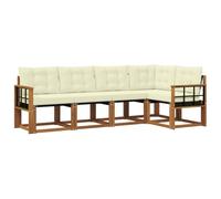 vidaXL Set di divani da esterno con cuscino 5 pcs Naturale e Crema, Divano da giardino di lusso, mobili moderni, set antivento, lettino resistente, divano in legno acacia, posto contemporaneo