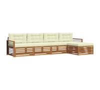vidaXL Set di divani da esterno con cuscino 5 pcs Naturale e Crema, Divano da giardino, moderno e sezionale, arredo outdoor, comodo set per rilassarsi e godersi il patio