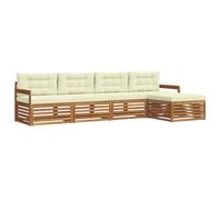 vidaXL Set di divani da esterno con cuscino 5 pcs Naturale e Crema, Divano da giardino, moderno e sezionale, arredo outdoor, comodo set per rilassarsi e godersi il patio