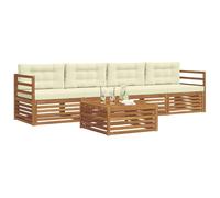 vidaXL Set di divani da esterno con cuscino 5 pcs Naturale e Crema, Divano da giardino, moderno, sezione comoda, mobili per esterni, set resistente per patio