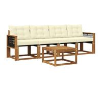 vidaXL Set di divani da esterno con cuscino 5 pcs Naturale e Crema, Divano da giardino, set comodo e moderno, arredo per esterni, relax garantito per patio e terrazzi