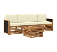 vidaXL Set di divani da esterno con cuscino 5 pcs Naturale e Crema, Divano da giardino, set moderno per esterni, comodo per il patio e terrazza, resistente e funzionale
