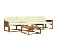 vidaXL Set di divani da esterno con cuscino 5 pcs Naturale e Crema, Divano da Giardino, Set Sezionale Moderno per Patios, Mobili Eleganti e Resistenti, Comfort Assicurato