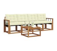 vidaXL Set di divani da esterno con cuscino 5 pcs Naturale e Crema, Divano da Giardino, Sofa Moderna per Patio, Mobili Resistenti per Esterni, Set Comodo per la Terrazza